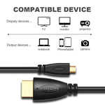 สาย Micro HDMI ตัวผู้ชุบทอง 3D 1080P ยาว 1.8 ม. สำหรับโทรศัพท์มือถือ กล้อง GoPro, Micro HDMI ชุบทอง, ความยาว: 1.8 ม.