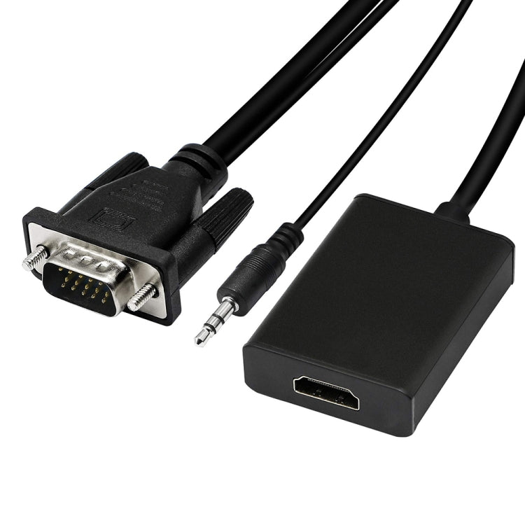 กล่องแปลงสัญญาณ VGA + เสียง เป็น HDMI วิดีโอ Full HD 1080P สำหรับ HDTV, HDMI ตัวเมียเป็น VGA ตัวผู้ + เสียง สีดำ