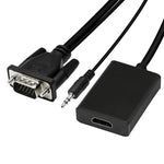 กล่องแปลงสัญญาณ VGA + เสียง เป็น HDMI วิดีโอ Full HD 1080P สำหรับ HDTV, HDMI ตัวเมียเป็น VGA ตัวผู้ + เสียง สีดำ