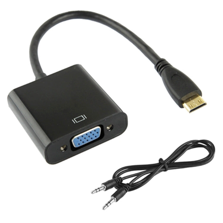สายอะแดปเตอร์วิดีโอ Mini HDMI ตัวผู้ Full HD 1080P ขนาด 22 ซม. เป็น VGA ตัวเมีย พร้อมสายเสียง, Mini HDMI