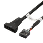 สายอะแดปเตอร์ USB 2.0 9 พิน ตัวเมียสำหรับเมนบอร์ด เป็น USB 3.0 19 พิน ตัวผู้ ความยาว 15 ซม., 9 พิน ตัวเมียเป็น 19 พิน ตัวผู้