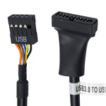 สายอะแดปเตอร์ USB 2.0 9 พิน ตัวเมียสำหรับเมนบอร์ด เป็น USB 3.0 19 พิน ตัวผู้ ความยาว 15 ซม., 9 พิน ตัวเมียเป็น 19 พิน ตัวผู้