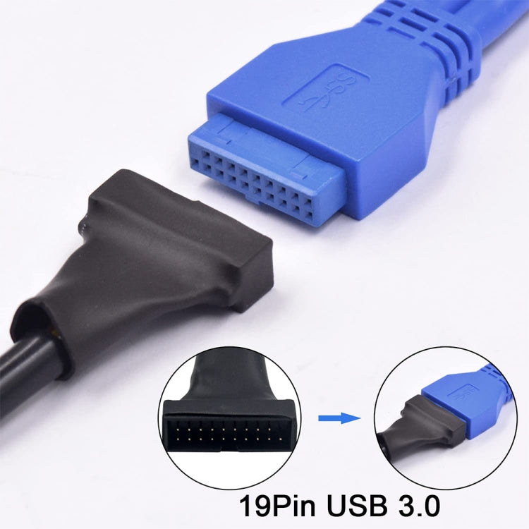 สายอะแดปเตอร์ USB 2.0 9 พิน ตัวเมียสำหรับเมนบอร์ด เป็น USB 3.0 19 พิน ตัวผู้ ความยาว 15 ซม., 9 พิน ตัวเมียเป็น 19 พิน ตัวผู้