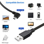 สายอะแดปเตอร์ Mini USB ตัวผู้เป็น USB 2.0 AM มุม 90 องศา ความยาว 25 ซม., Mini USB มุมขวา