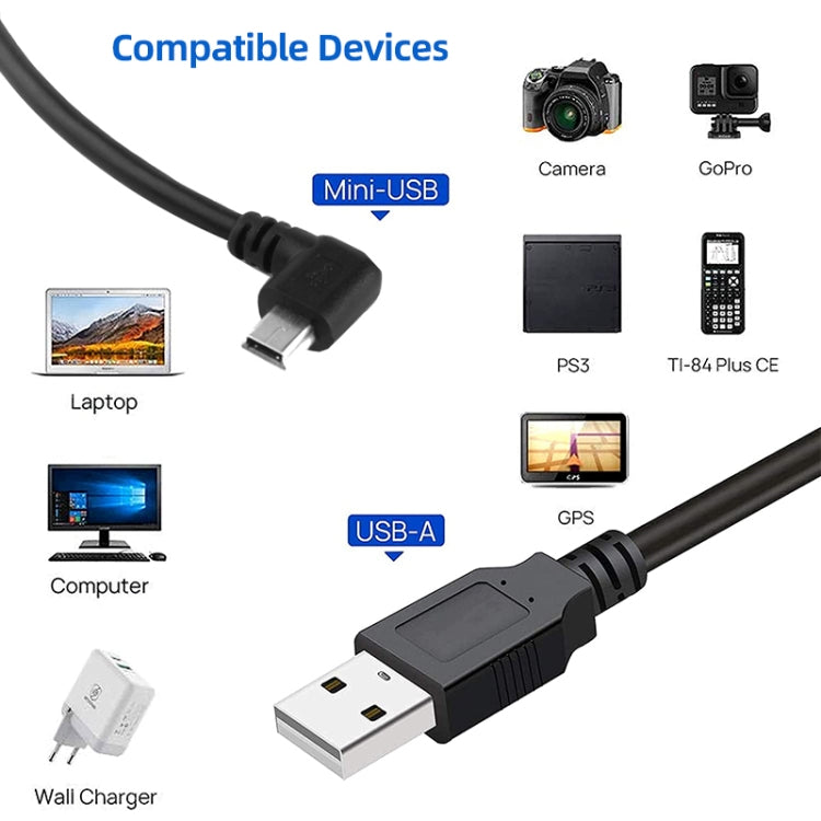 สายอะแดปเตอร์ Mini USB ตัวผู้เป็น USB 2.0 AM มุม 90 องศา ความยาว 25 ซม., Mini USB มุมขวา