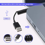 สายเคเบิล USB 5 พิน แบบมินิเป็น USB 2.0 AM แบบขด / สายสปริง, ความยาว: 25 ซม. (ขยายได้ถึง 80 ซม.), มินิ USB เป็น USB AM, ความยาว: 80 ซม.
