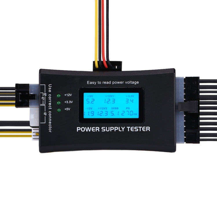 เครื่องทดสอบแหล่งจ่ายไฟคอมพิวเตอร์ PC แบบจอ LCD ดิจิตอล 20/24 พิน พร้อมเครื่องวัดกำลังไฟและเครื่องมือวินิจฉัย พร้อมขั้วต่อ ATX และจอ LCD