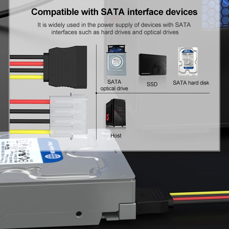 สายแปลงพาวเวอร์ 2 x 15 พิน เป็น 4 พิน Serial SATA ความยาว 18 ซม., วัสดุ: อะลูมิเนียม + แมกนีเซียม, วัสดุ: ทองแดง