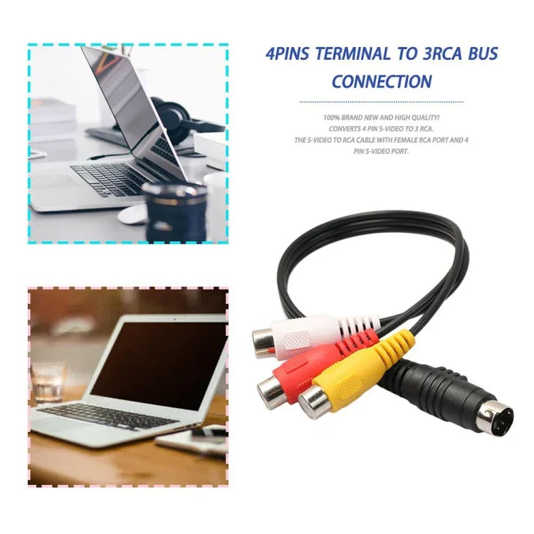 อะแดปเตอร์สายแปลง 4 พิน S-Video ทีวีเป็น RCA ตัวเมีย, ความยาว: 20cm, S-Video เป็น AV 3RCA ตัวเมีย