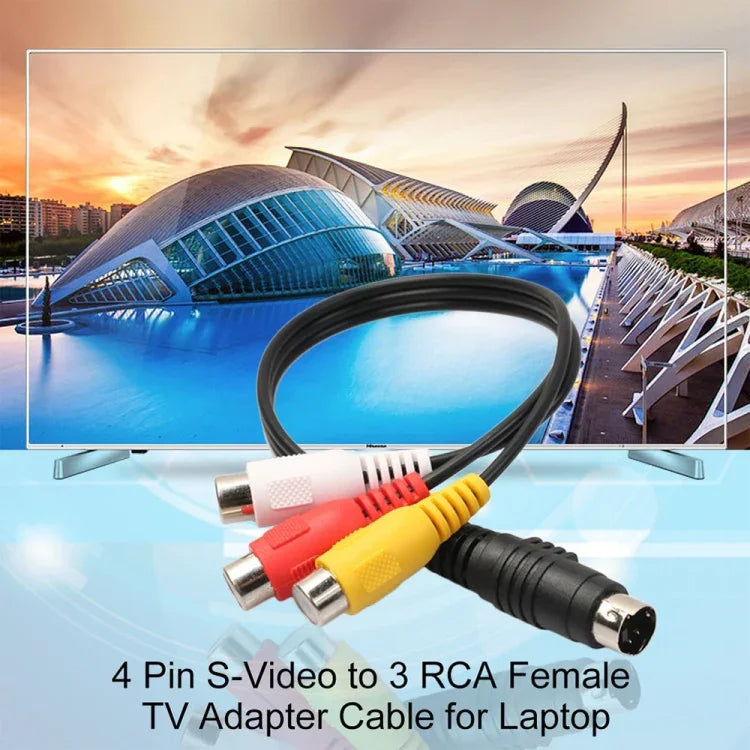 อะแดปเตอร์สายแปลง 4 พิน S-Video ทีวีเป็น RCA ตัวเมีย, ความยาว: 20cm, S-Video เป็น AV 3RCA ตัวเมีย