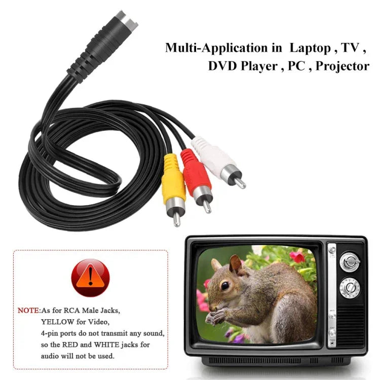สายแปลง 4 พิน S-Video เป็น 3 RCA AV ตัวผู้สำหรับทีวี, ความยาว: 1.5M, S-Video เป็น AV 3RCA ตัวผู้