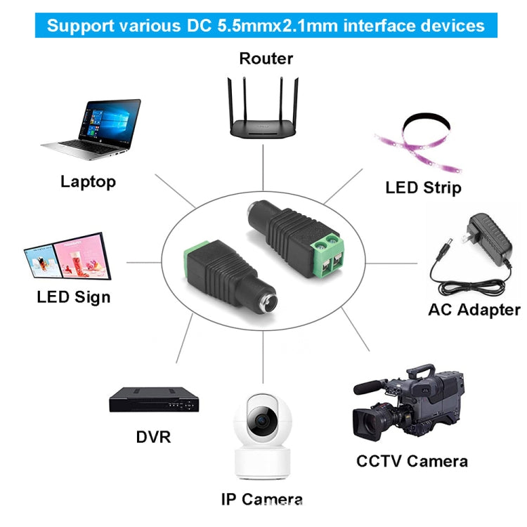 ขั้วต่อแจ็คไฟ DC ตัวเมีย CCTV จำนวน 10 ชิ้น