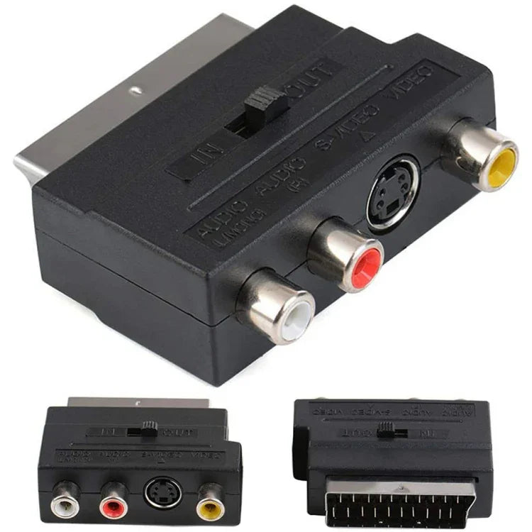 สาย Scart ตัวผู้ถึงตัวเมีย พร้อมช่อง AV คอมโพสิต + S-Video, ช่องทอง AV + S-Video