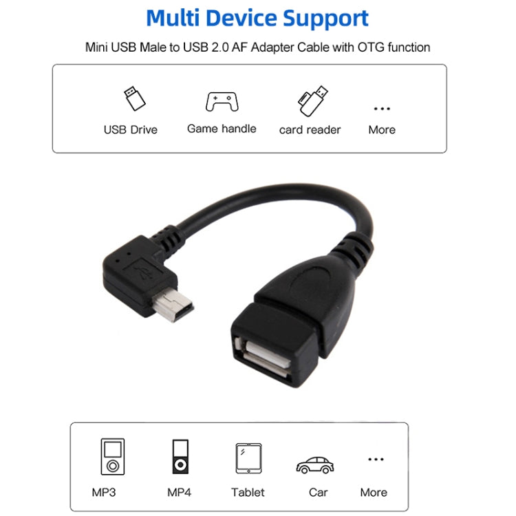 สายอะแดปเตอร์ Mini USB ตัวผู้ 90 องศา เป็น USB 2.0 AF พร้อมฟังก์ชัน OTG, ความยาว 13 ซม., มุมขวา Mini USB, 13 ซม.