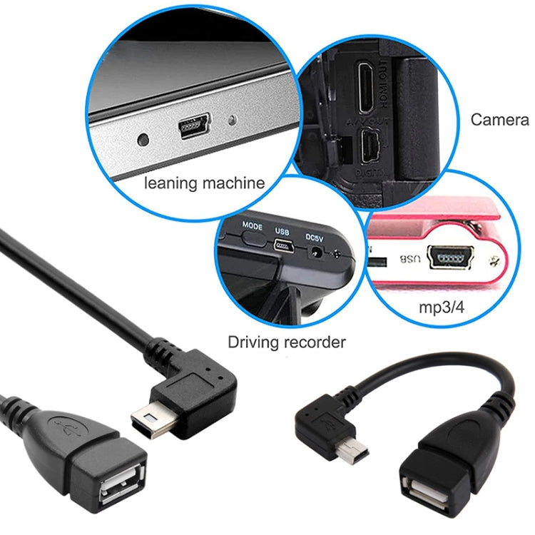 สายอะแดปเตอร์ Mini USB ตัวผู้ 90 องศา เป็น USB 2.0 AF พร้อมฟังก์ชัน OTG, ความยาว 13 ซม., มุมขวา Mini USB, 13 ซม.