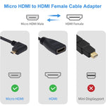 สายแปลง HDMI ขนาด 17 ซม. มุม 90 องศา แบบตัวผู้ Micro HDMI หันขวาไปยังตัวเมีย HDMI, มุมฉาก, ความยาว: 17 ซม.