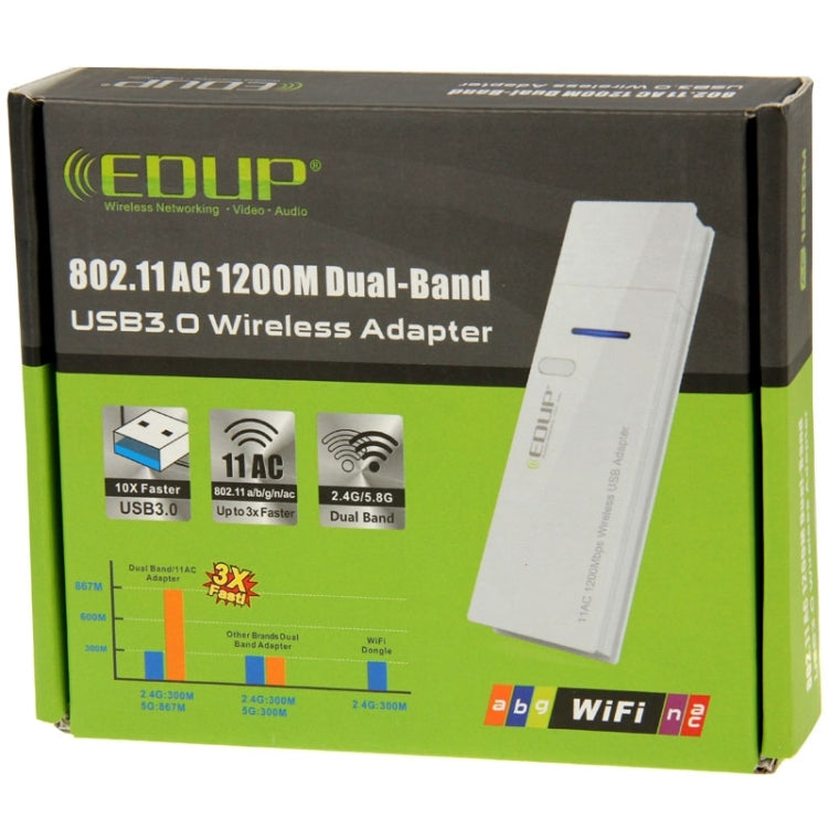 อะแดปเตอร์ไวไฟไร้สาย EDUP AC-1601 802.11AC 1200M แบบสองย่านความถี่ USB 3.0, AC-1601 1200Mbps