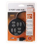 ฮับ USB 2.0 แบบพกพาความเร็วสูง 8 พอร์ต รูปทรงกลม ความยาว 60 ซม. ฮับ USB 2.0 แบบวงกลม 8 พอร์ต ตัวแยกพอร์ตสำหรับแล็ปท็อป โน้ตบุ๊ก รองรับฮาร์ดดิสก์มือถือ 1TB, สีขาว, สีดำ