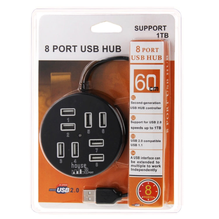ฮับ USB 2.0 แบบพกพาความเร็วสูง 8 พอร์ต รูปทรงกลม ความยาว 60 ซม. ฮับ USB 2.0 แบบวงกลม 8 พอร์ต ตัวแยกพอร์ตสำหรับแล็ปท็อป โน้ตบุ๊ก รองรับฮาร์ดดิสก์มือถือ 1TB, สีขาว, สีดำ