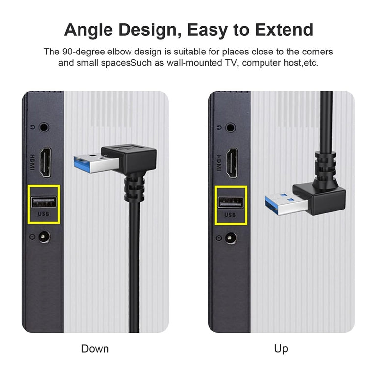 สายต่อขยาย USB 3.0 มุม 90 องศา ตัวผู้เป็นตัวเมีย ความยาว 15 ซม., มุมลง AM เป็น AF, ความยาว 15 ซม.