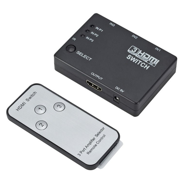 สวิตช์ HDMI 3x1 Full HD 1080P 3D พร้อมรีโมท IR, พร้อมรีโมท IR