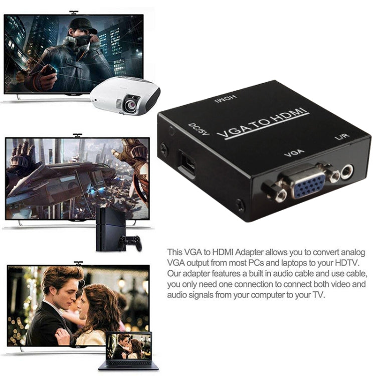 กล่องสเกลเลอร์ HDMI Mini VGA เป็น HDMI ความละเอียด HD 1080P พร้อมอะแดปเตอร์แปลงสัญญาณเสียงและวิดีโอดิจิทัล สำหรับ PC / HDTV, ความละเอียด HD 1080P