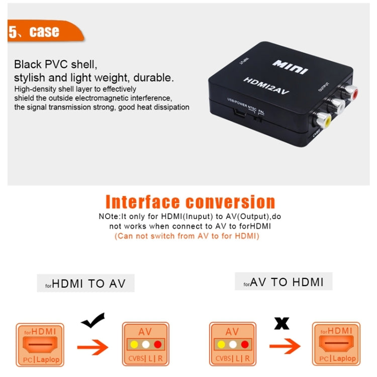 VK-126 ตัวแปลงวิดีโอ Mini HD HDMI เป็น AV/CVBS, HDMI เป็น AV/CVBS