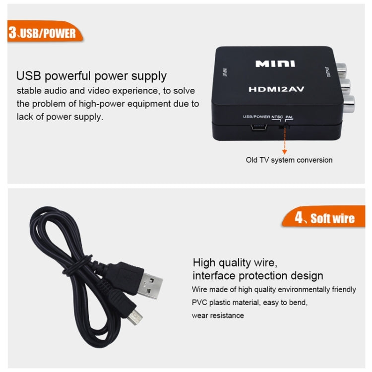VK-126 ตัวแปลงวิดีโอ Mini HD HDMI เป็น AV/CVBS, HDMI เป็น AV/CVBS