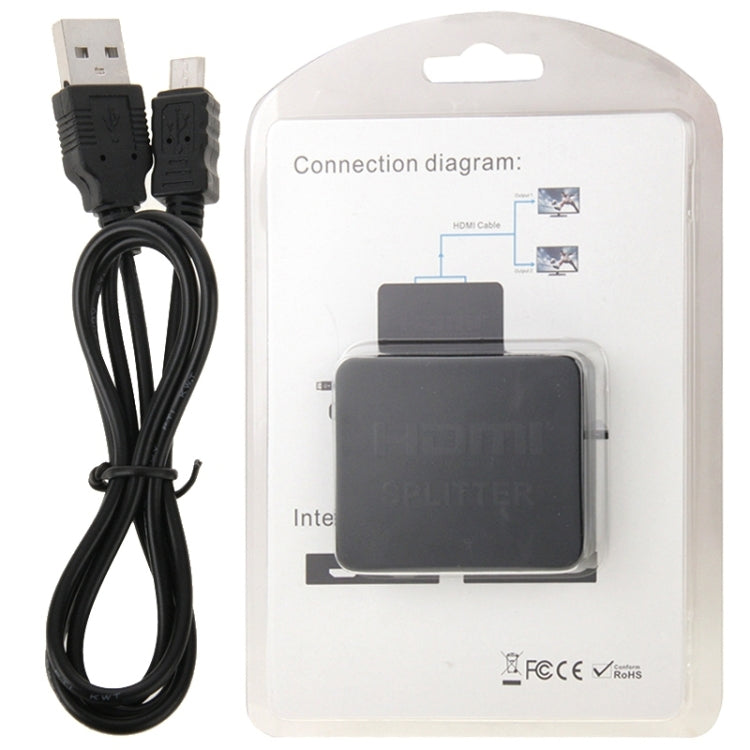มินิ Full HD 4K ตัวแยกสัญญาณ HDMI 1x2 3D V1.4b สำหรับ HDTV / STB / DVD / โปรเจคเตอร์ / DVR, HDMI V1.4b