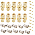 10 ชิ้น อะแดปเตอร์เชื่อมต่อ SMA ตัวผู้ ชุบทอง แบบบีบอัดสำหรับสาย RG58 / RG142 / LMR195, SMA ตัวผู้ ปลั๊ก