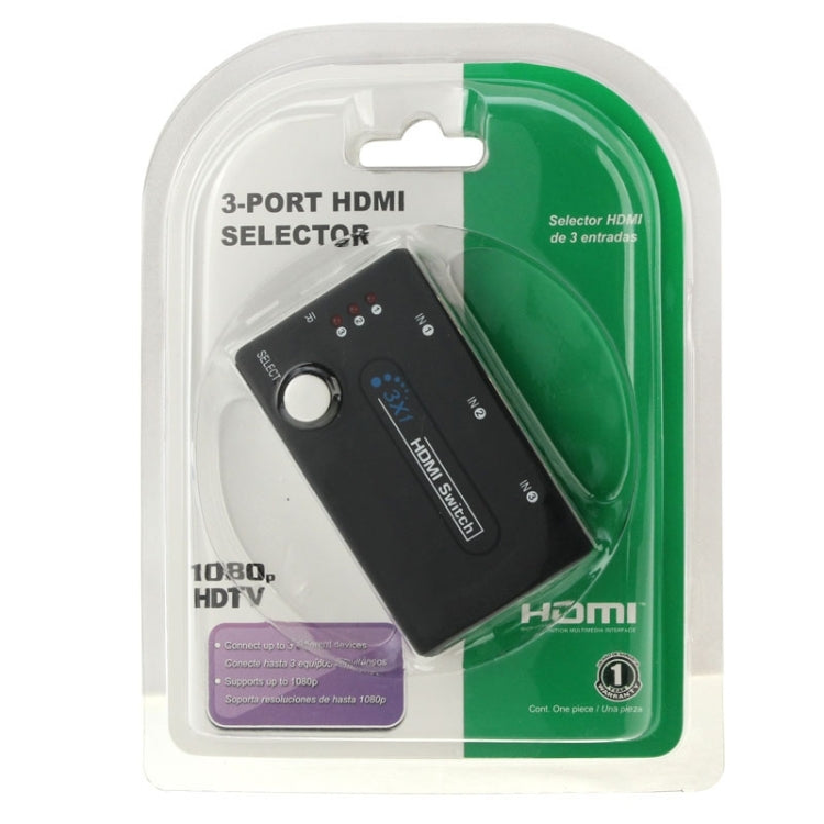 ตัวเลือก HDMI ขนาดเล็ก 3x1 HD 1080P V1.3 พร้อมรีโมทสำหรับ HDTV / STB / DVD / โปรเจคเตอร์ / DVR, 1x3 HDMI V1.3