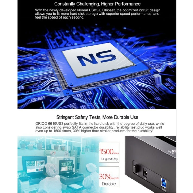 ORICO 6619US3 สถานีเชื่อมต่อฮาร์ดไดรฟ์ USB 3.0 ความเร็วสูง 5Gbps เป็น SATA สำหรับฮาร์ดไดรฟ์ 2.5 นิ้ว / 3.5 นิ้ว, รุ่น 6619US3