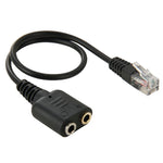 สายเสียง RJ9 ตัวผู้เป็น 2 x 3.5 มม. ตัวเมีย ความยาว 20 ซม., RJ9 ตัวผู้เป็น 2 x 3.5 มม. ตัวเมีย