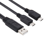 สาย USB 2.0 ตัวผู้ เป็นสาย Micro USB ตัวผู้ 2 เส้น ความยาวประมาณ 30cm, USB 2.0 AM เป็น 2 Micro USB