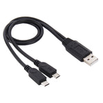 สาย USB 2.0 ตัวผู้ เป็นสาย Micro USB ตัวผู้ 2 เส้น ความยาวประมาณ 30cm, USB 2.0 AM เป็น 2 Micro USB