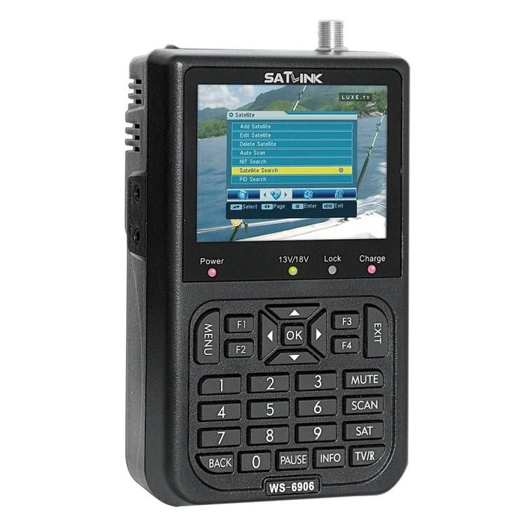 SATLINK WS6906 เครื่องวัดดาวเทียมดิจิตอลพกพาหน้าจอสี LCD ขนาด 3.5 นิ้ว, WS6906