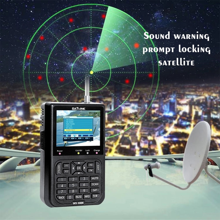 SATLINK WS6906 เครื่องวัดดาวเทียมดิจิตอลพกพาหน้าจอสี LCD ขนาด 3.5 นิ้ว, WS6906