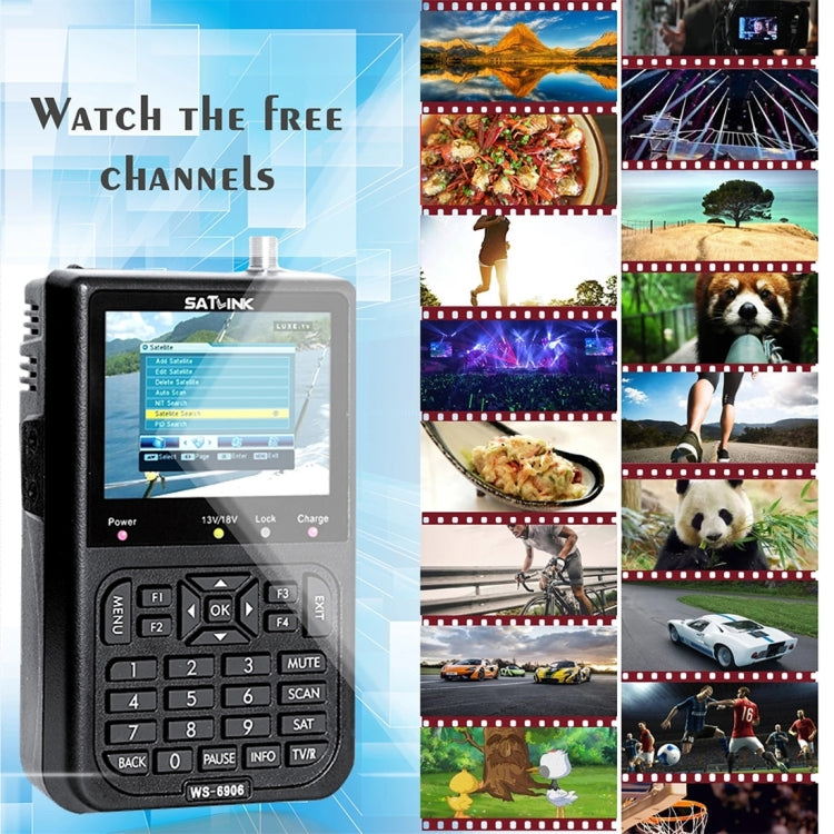 SATLINK WS6906 เครื่องวัดดาวเทียมดิจิตอลพกพาหน้าจอสี LCD ขนาด 3.5 นิ้ว, WS6906