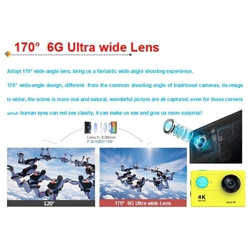 H9 กล้องกีฬา WiFi หน้าจอ LCD 2 นิ้ว 4K Ultra HD1080P 12MP, เลนส์มุมกว้าง 170 องศา, กันน้ำลึก 30 เมตร, H9 4K (สีดำ)