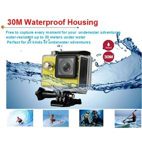 H9 กล้องกีฬา WiFi หน้าจอ LCD 2 นิ้ว 4K Ultra HD1080P 12MP, เลนส์มุมกว้าง 170 องศา, กันน้ำลึก 30 เมตร, H9 4K (สีดำ)