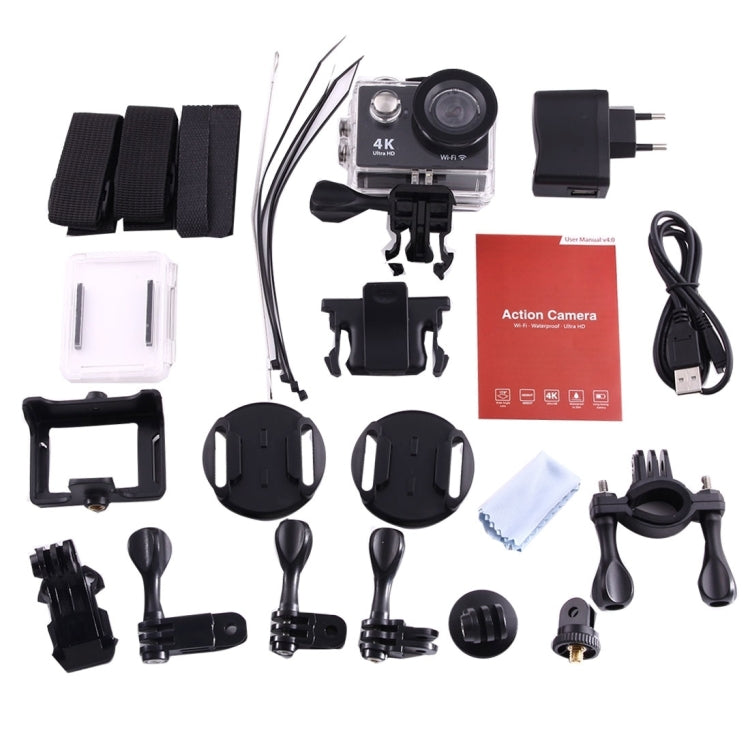 H9 กล้องกีฬา WiFi หน้าจอ LCD 2 นิ้ว 4K Ultra HD1080P 12MP, เลนส์มุมกว้าง 170 องศา, กันน้ำลึก 30 เมตร, H9 4K (สีดำ)