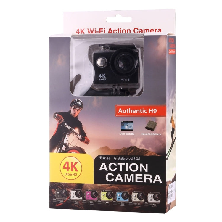 H9 กล้องกีฬา WiFi หน้าจอ LCD 2 นิ้ว 4K Ultra HD1080P 12MP, เลนส์มุมกว้าง 170 องศา, กันน้ำลึก 30 เมตร, H9 4K (สีดำ)