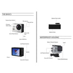 H9 กล้องกีฬา WiFi หน้าจอ LCD 2 นิ้ว 4K Ultra HD1080P 12MP, เลนส์มุมกว้าง 170 องศา, กันน้ำลึก 30 เมตร, H9 4K (สีดำ)