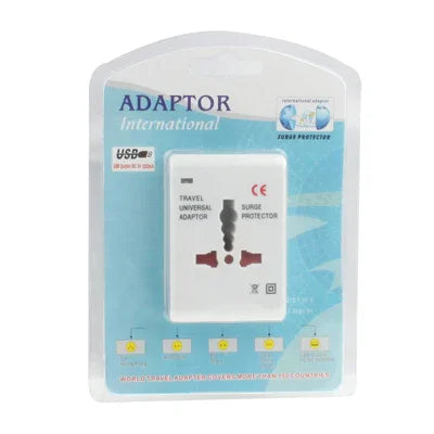 อะแดปเตอร์ปลั๊กไฟ AC สำหรับเดินทางแบบสากล US / EU / AU / UK พร้อมช่องชาร์จ USB