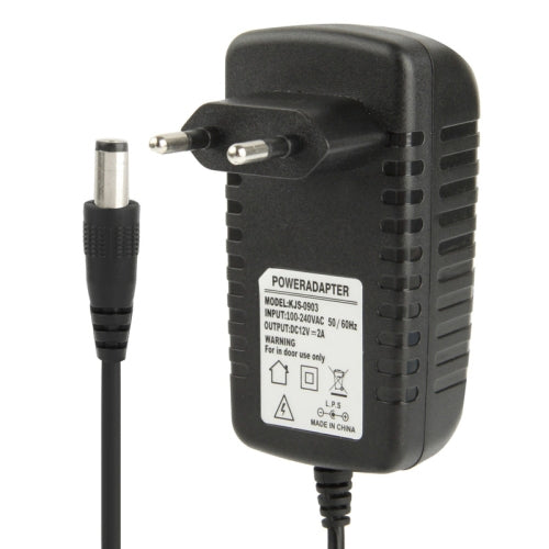 อะแดปเตอร์ไฟฟ้าคุณภาพสูง AC 100-240V เป็น DC 12V 2A ปลายสาย 5.5 x 2.1 มม. สายยาว 1 เมตร ปลั๊ก EU และ US