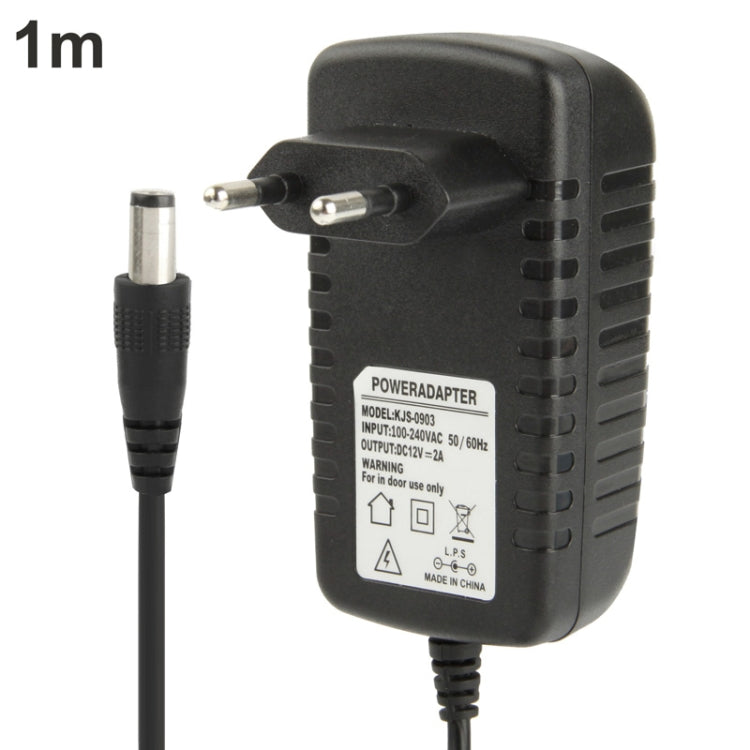 อะแดปเตอร์ไฟฟ้าคุณภาพสูง AC 100-240V เป็น DC 12V 2A ปลายสาย 5.5 x 2.1 มม. สายยาว 1 เมตร ปลั๊ก EU และ US