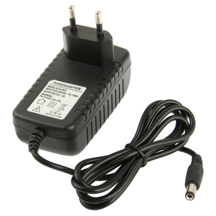 อะแดปเตอร์ไฟฟ้าคุณภาพสูง AC 100-240V เป็น DC 12V 2A ปลายสาย 5.5 x 2.1 มม. สายยาว 1 เมตร ปลั๊ก EU และ US