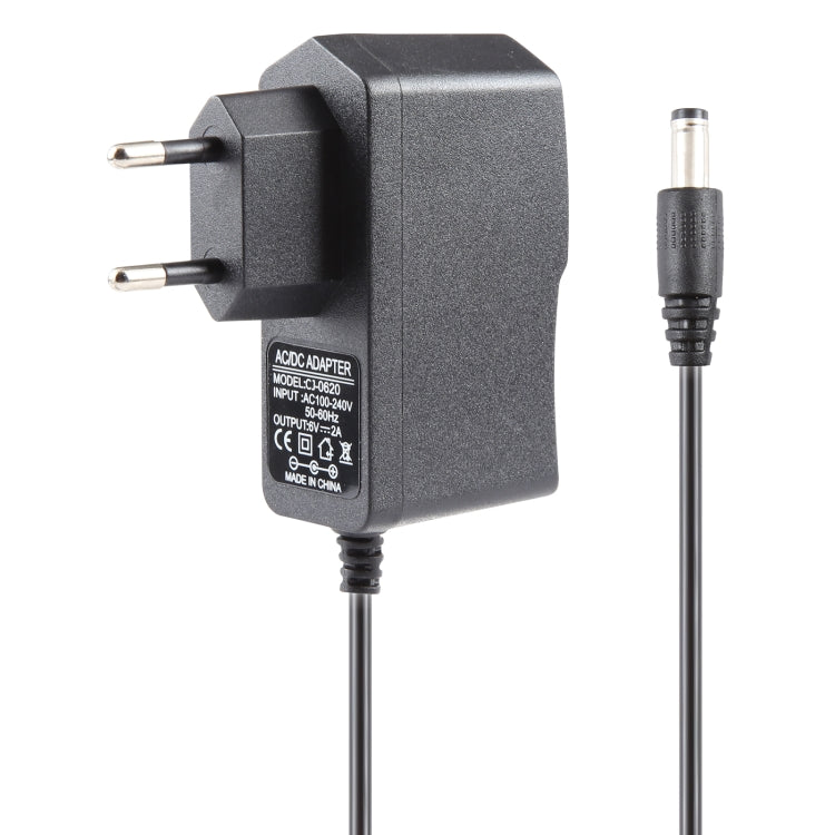อะแดปเตอร์ปลั๊ก EU AC 100-240V เป็น DC 6V 2A ปลายสาย 5.5 x 2.1 มม. สายยาว 1.1 เมตร