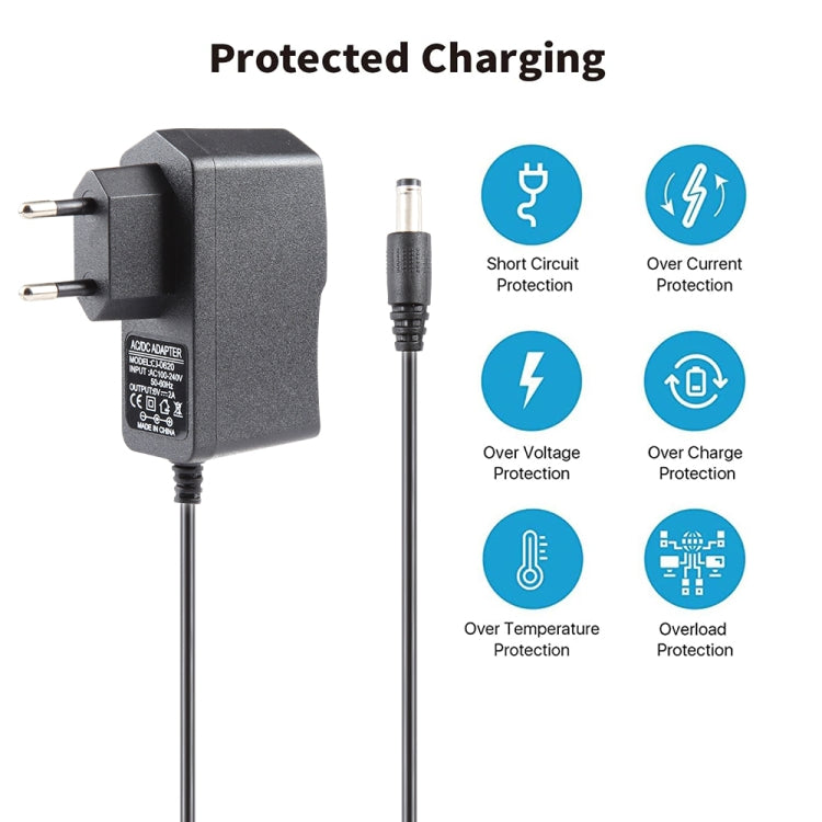 อะแดปเตอร์ปลั๊ก EU AC 100-240V เป็น DC 6V 2A ปลายสาย 5.5 x 2.1 มม. สายยาว 1.1 เมตร