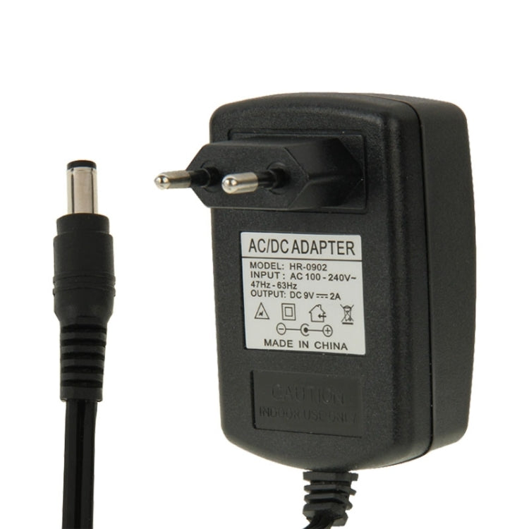 อะแดปเตอร์ไฟฟ้าคุณภาพสูง EU Plug AC 100-240V เป็น DC 9V 2A, หัวเสียบ: 5.5 x 2.1 มม., ความยาวสาย: 1 ม., EU Plug DC 9V 2A